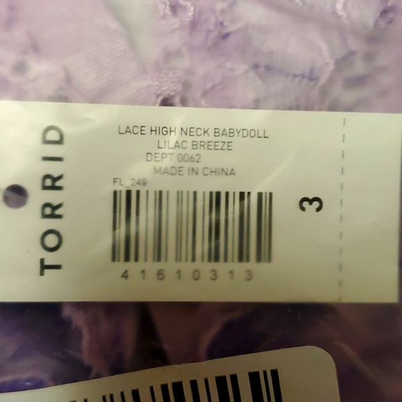 ❤️NWT VINTAGE TORRID LACE WIRELESS BABYDOLL SHEER HIGH NECK LILAC LINGERIE PLUS - Picture 7 of 12